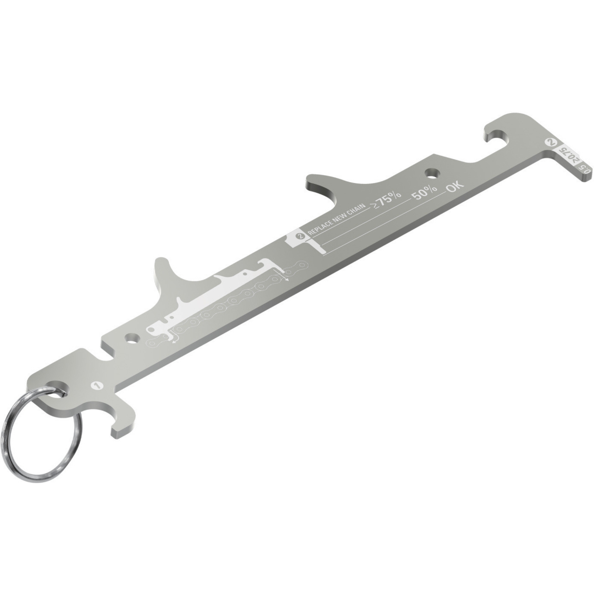 Lezyne Chain Gauge ketjunkulumamittari auttaa mittaamaan pyörän ketjun kulumisen ja ajoittamaan ketjun vaihdon ennen voimansiirron kulumista.