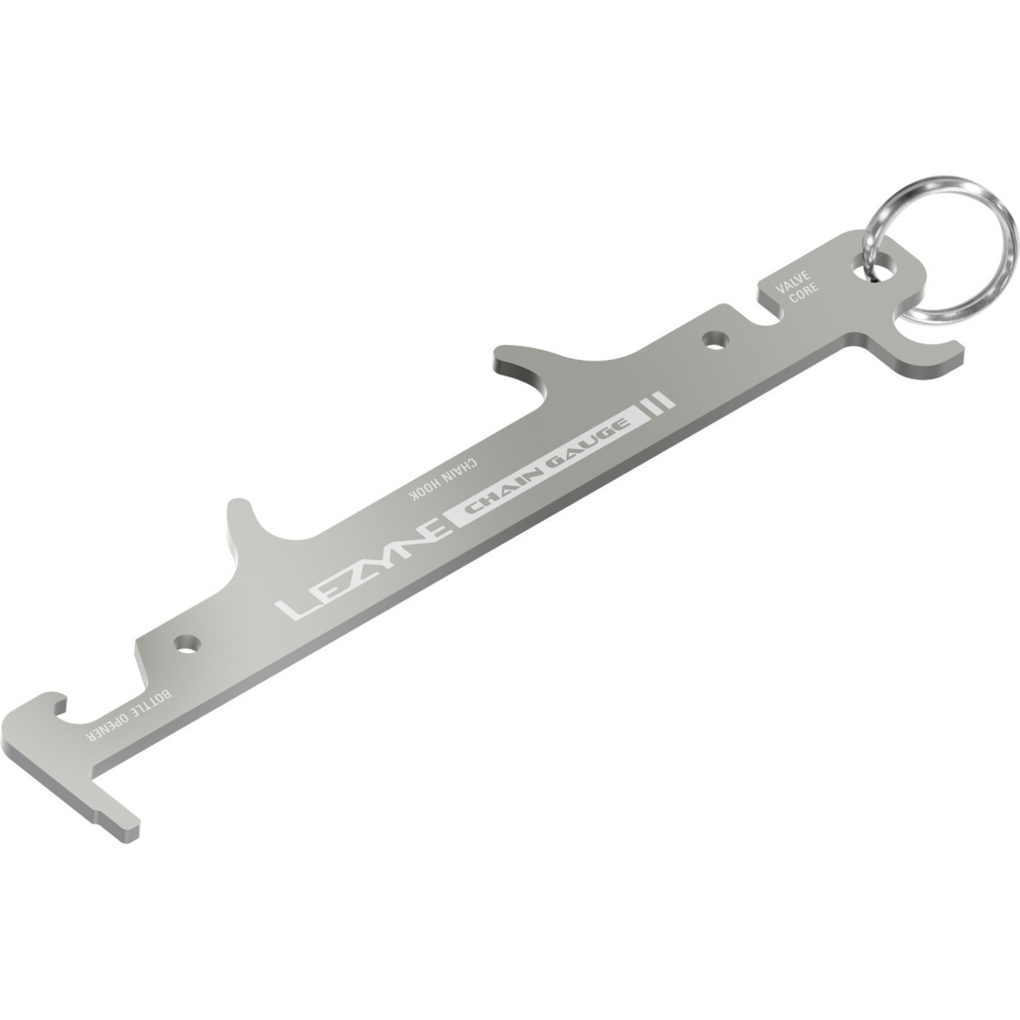Lezyne Chain Gauge on kompakti ketjunkulumamittari, jossa on myös venttiilityökalu ja pullonavaaja pyörän huoltoa varten.