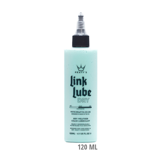 Peaty's LinkLube Dry ketjuöljy 120 ml kuivien ja pölyisten olosuhteiden gravel-, maantie- ja maastopyörän voimansiirron voiteluun