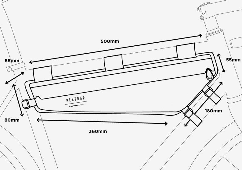 Restrap Race Frame Bag Large 4,2 l vedenpitävän runkolaukun mitat gravel-pyörään ja pitkän matkan bikepacking-seikkailuihin