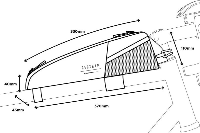 Restrap Race Top Tube Bag Short 1,2 l runkolaukun mitat ja koko-opas gravel-, maantie- ja bikepacking-pyöriin