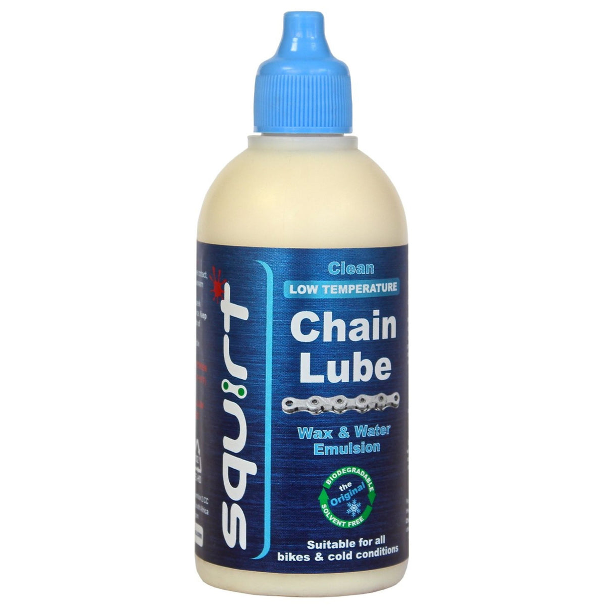 Squirt Low Temperature Chain Lube 120 ml ketjuvaha talvipyöräilyyn. Kylmäolosuhteisiin suunniteltu nestemäinen vaha (drip wax) voiteluaine Suomen talveen, työmatkapyöräilyyn, gravel-ajoon ja maastopyöräilyyn.